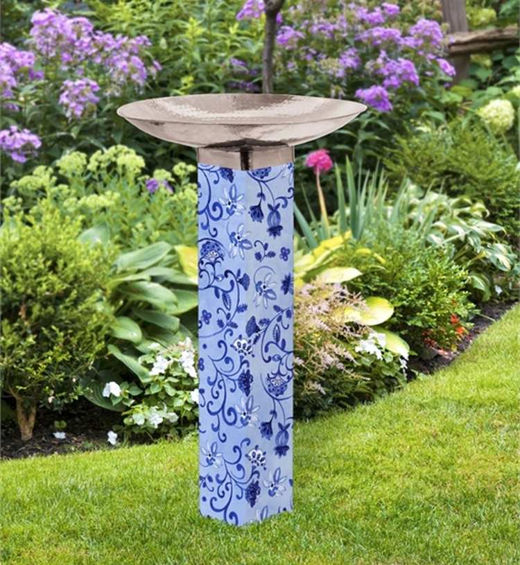 Art Pole Bird Bath 5x5 Garden Blues on Blue